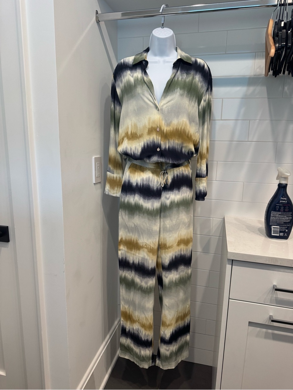 Zara Tie-Dye Wide Leg Pants — Olive, Navy & Mustard - Picture 7 of 8